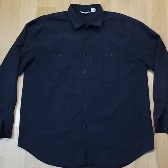 Mens black long sleeve button up shirt with collar and pockets XL - Picture 3 of 10